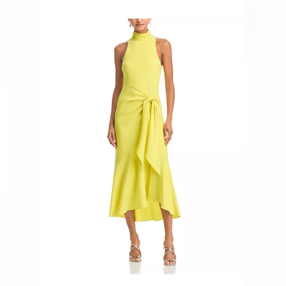 cinq a sept Lime Yellow Halter Tie-Waist Midi Dress